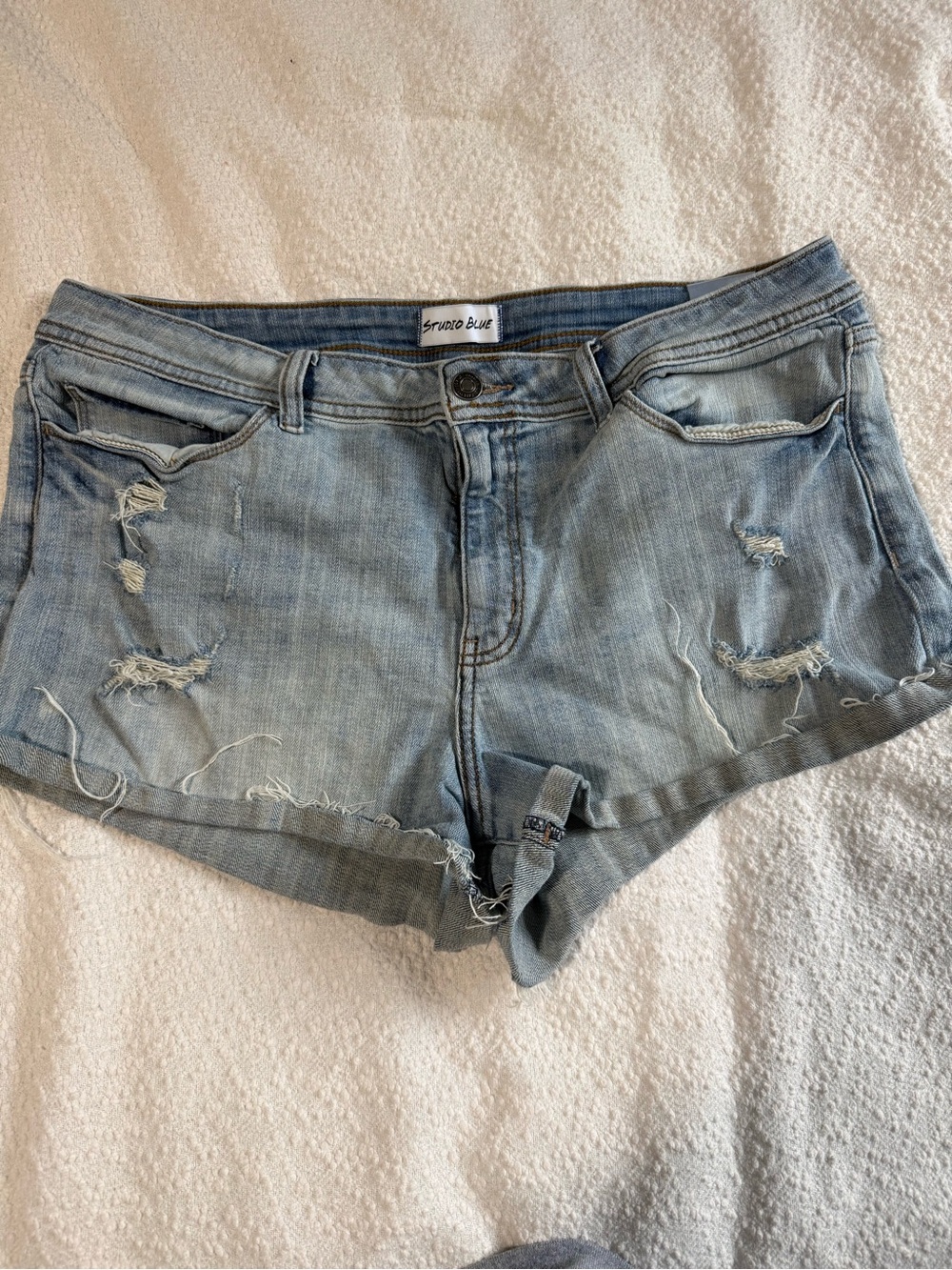 Studio Blue Light Wash Distressed Denim Shorts